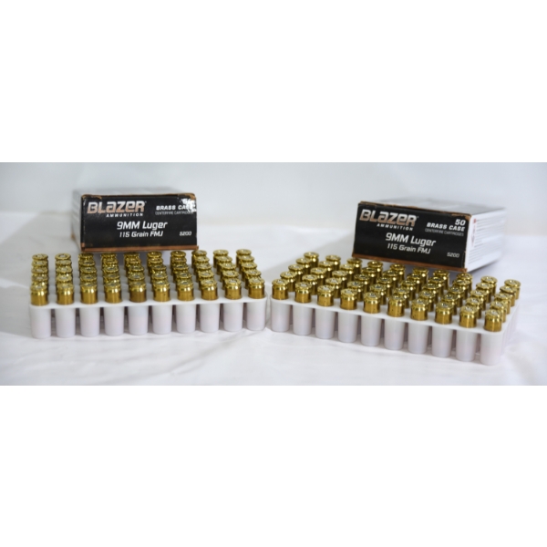 100 Rounds Blazer 9mm Luger 115gr FMJ Ammunition 