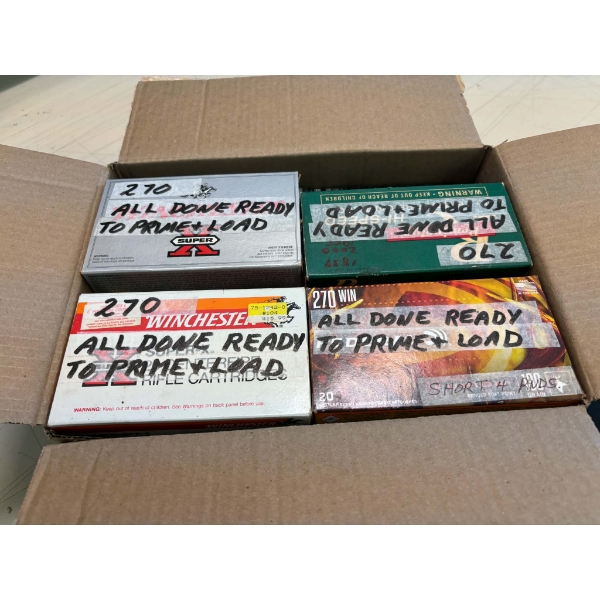 5kg Box of Assorted Brand .270 Caliber Unprimed Polished - Sized Trimmed Brass