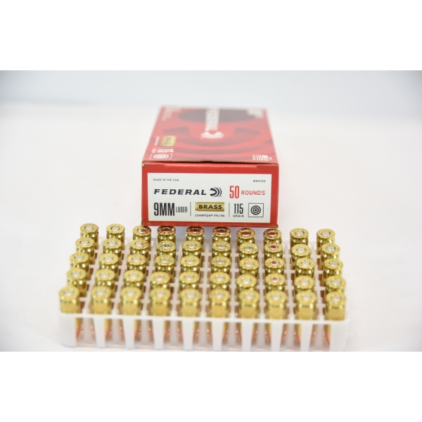 50 Rds. Federal 9mm Luger 115gr. FMJ RN Ammunition 