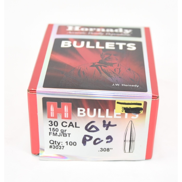 64 Pieces Hornady 30cal. 150gr. FMJ Bullets
