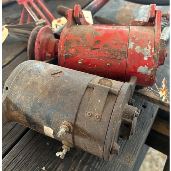 Vintage Tractor DC Generators, One Red with Pulley & Mounting Bracket