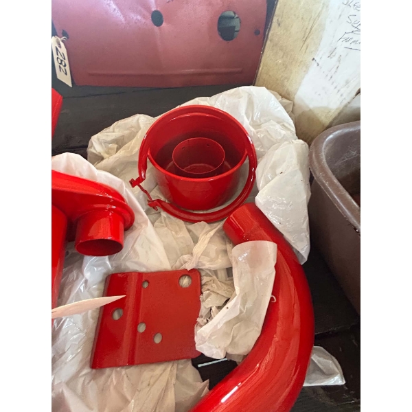 Restored Red Oil Bath Tractor Air Cleaner Assembly with Oil Cup, Intake Pipe & Bracket, Possibly Far