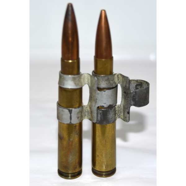 2 Rounds 50cal BMG F.M.J. Original WW II Ammo In Machine Gun Belt (Colt)