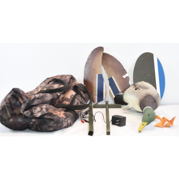Box Lot Camo Duffle Bag & ROBO Duck Decoy 