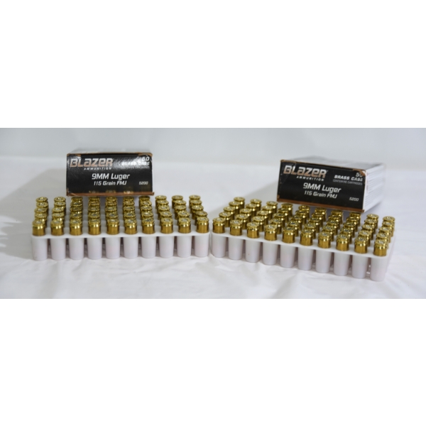 100 Rounds Blazer 9mm Luger 115gr FMJ Ammunition 
