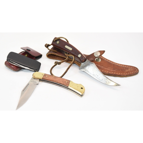 Box Lot Old Time Schrade #152 Knife And 2 Folding Knives
