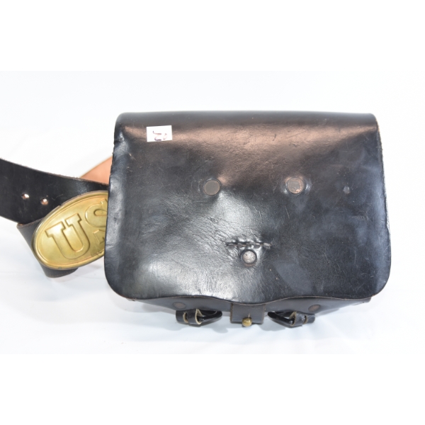 Civil War Reproduction Cartridge Box & US Belt Plate w/ Belt Reenactor Gear
