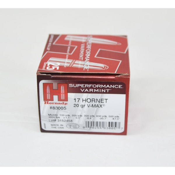25 Rounds Hornady 17 Hornet 20gr. V-Max Ammunition