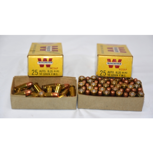 75 Rounds Winchester 25 Auto 50gr. Full Metal Case Ammunition