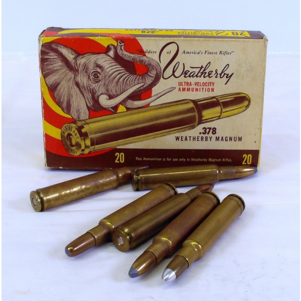 12 Pieces 378 Weatherby  New unprimed Brass in Rare Elephant box, 6- Factory & Reloaded Ammunition
