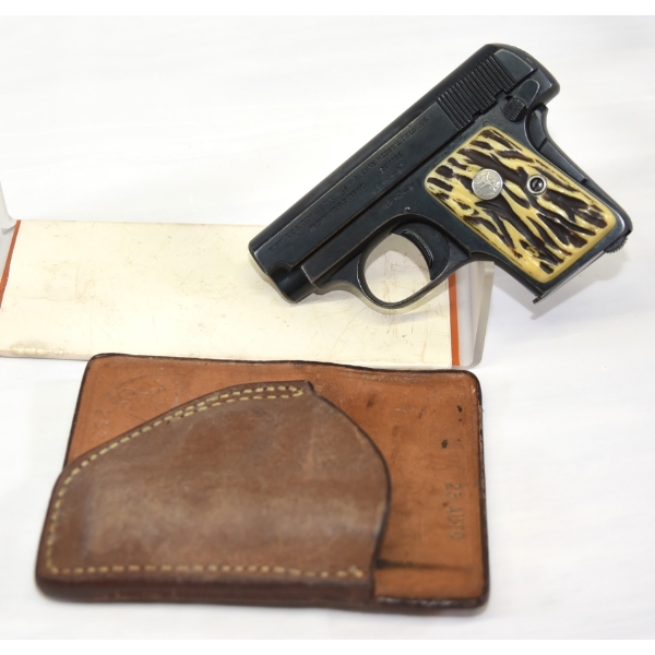 FN Browning Model 1906 Semi Automatic .25 Auto Caliber Handgun With Leather Pouch