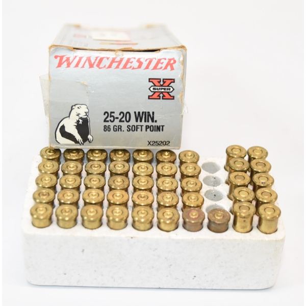10 Rounds & 36 Pieces Assorted Brands 25-20 Win Caliber Ammunition & Shot Brass