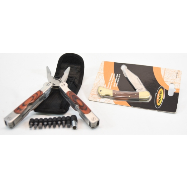 Box Lot Yukon Gear Knife And Wooden Handle Multi Tool