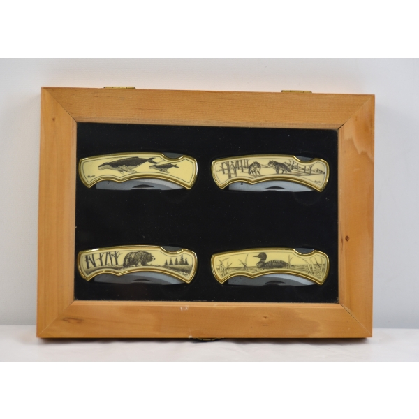 4 Canadian Wildlife Federation Collector Knives In Wooden Display Case