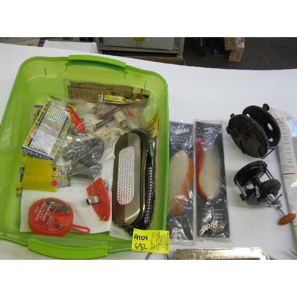TUB W/ASST. FISHING TACKLE, REELS, ETC.