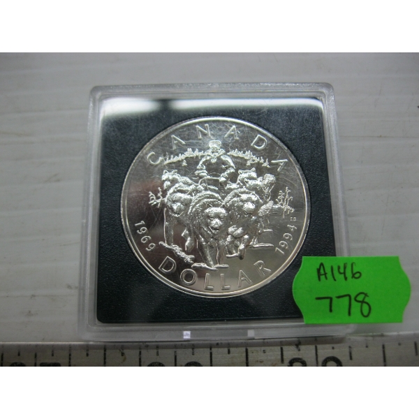 1994 CDN $1 .925 SILVER PROOF COIN - COMMEMORATING 25TH ANNIV. OF LAST RCMP DOG TEAM
