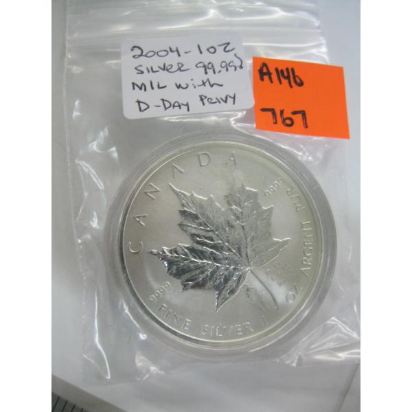 2004 1 OZ .999 SILVER MIL W/D-DAY PRIVY COIN (TAX EXEMPT)