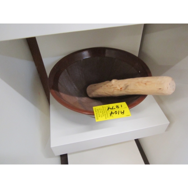 WOOD & CERAMIC MORTAR & PESTLE