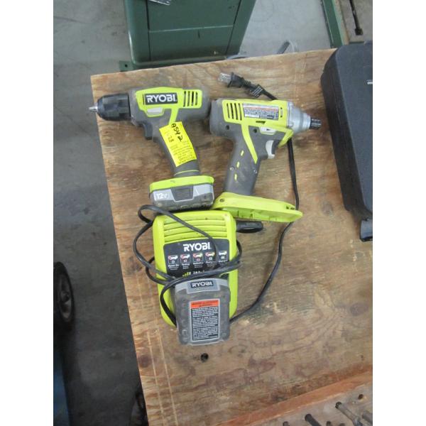 RYOBI DRILL & DRIVER W/2 BATTERIES & CHARGER