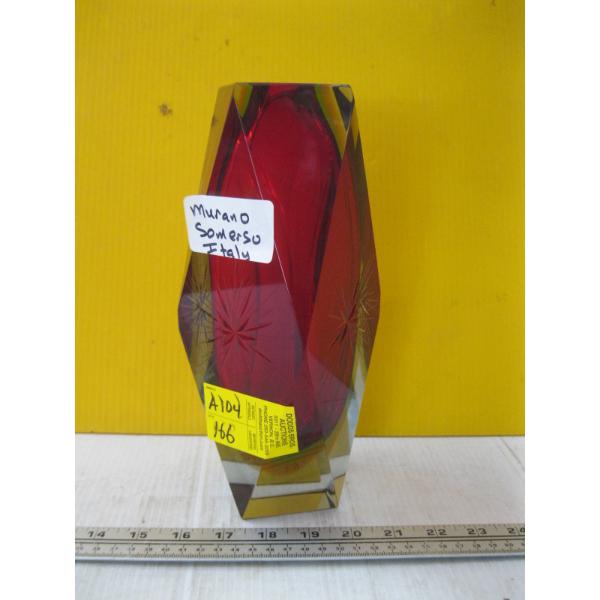 RED MURANO SOMMERSO ITALIAN MCM VASE