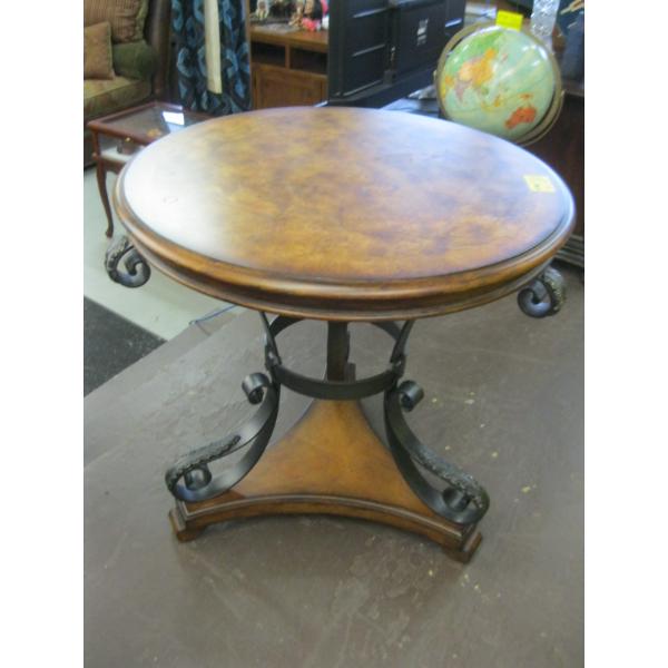 ROUND METAL & WOOD DECORATIVE OCCASIONAL TABLE