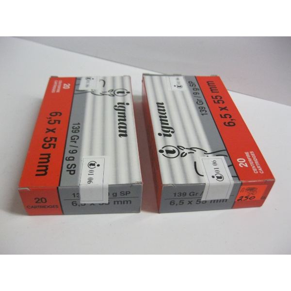 IGMAN 6.5X55MM 139GRS 9G SP|2X20 CENTERFIRE CARTRIDGES