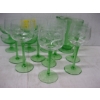 Image 1 : DEPRESSION GREEN GLASS PITCHER, 6 CUPS & 8 WINEGLASSES