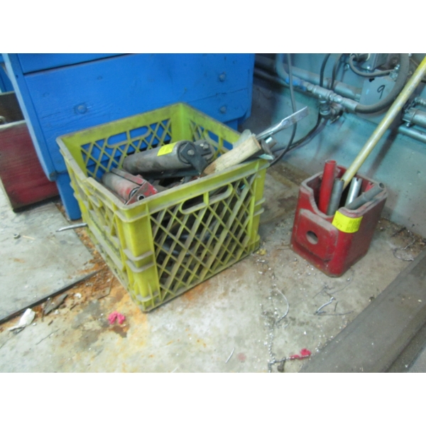 BASKET OF MISC. PRYBARS, STOCK ROLLERS, ETC.