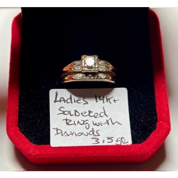 LADIES 14KT SOLDERED RING W/DIAMONDS, 3.5G, SZ 5 3/4