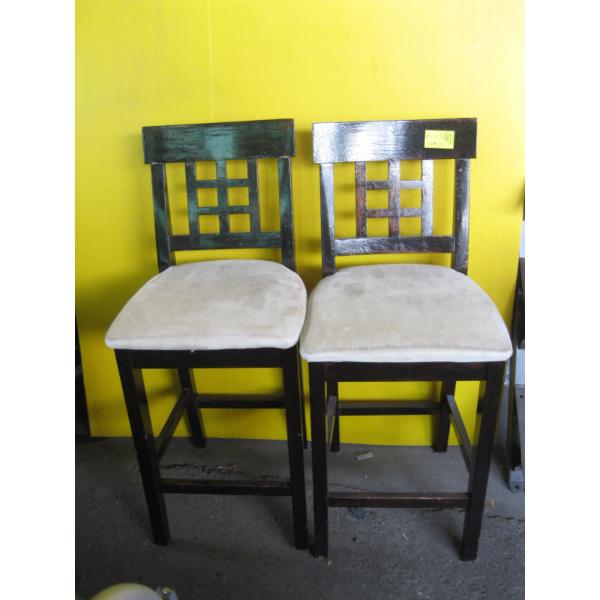 2 WOODEN BAR STOOLS W/PADDED TOPS