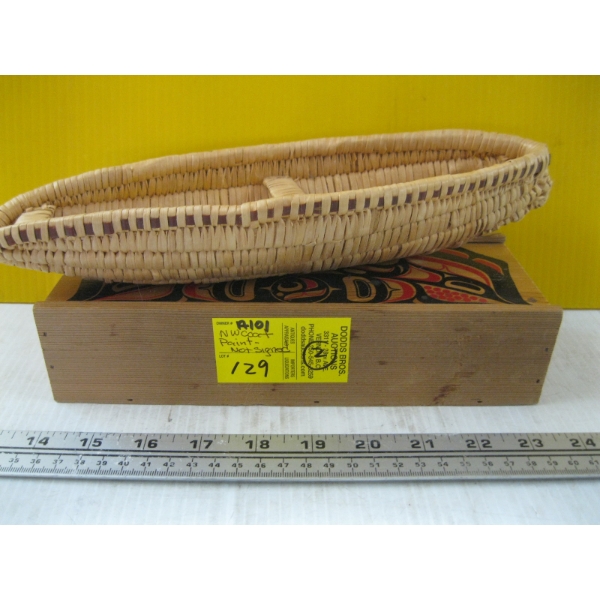 NWC PAINTED CEDAR BOX & A SM. WOVEN BASKET