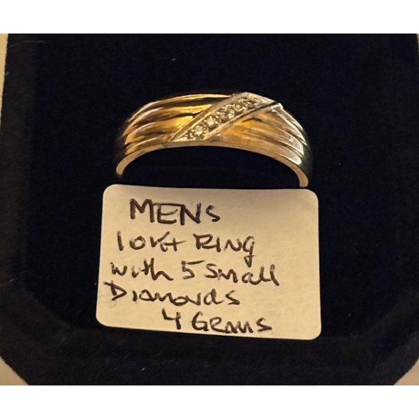MENS 10KT RING W/5 SM. DIAMONDS, 4G, SZ 11