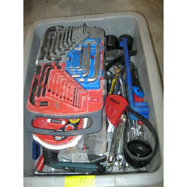 BIN OF MISC. ALLAN KEYS, WRENCHES, ETC.