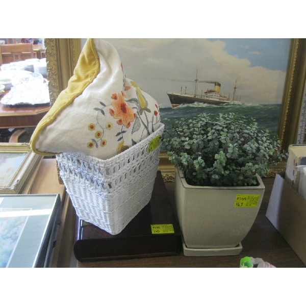MISC. WOODEN BOX, BASKET, PLANTER, ETC.