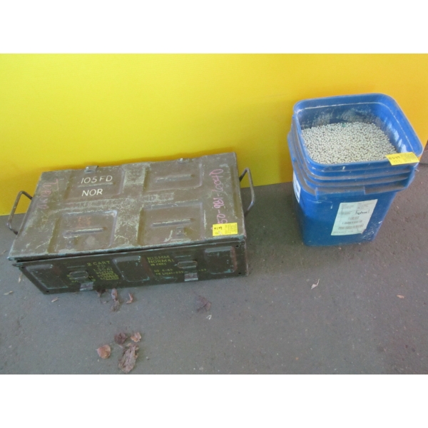 LOT OF SMALL PLASTIC BALLS & AN ARMY TIN