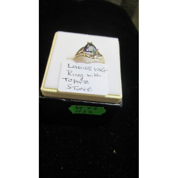 LADIES 10KT RING W/TOPAZ STONE, SZ 7.5