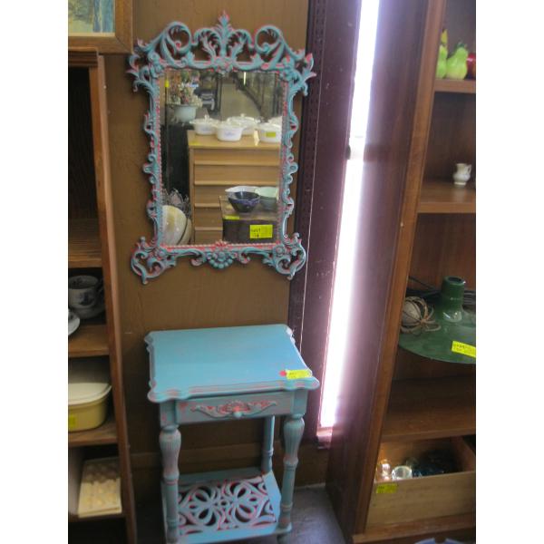 BLUE & PINK SM. SINGLE DRAWER STAND W/MATCHING MIRROR