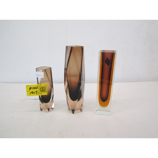 3 SM. MURANO GLASS VASES