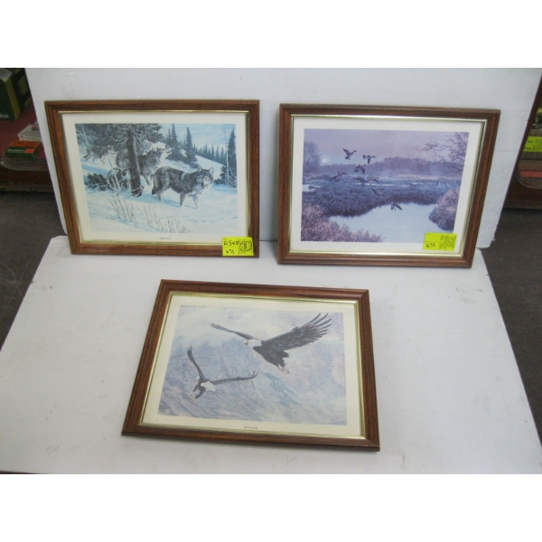 3 FRAMED PRINTS OF ANIMALS