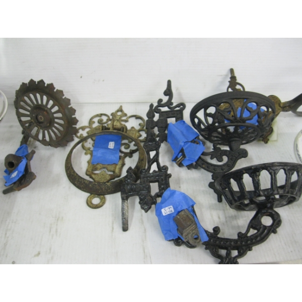 VINTAGE CAST IRON COAL OIL LAMP WALL MOUNTS