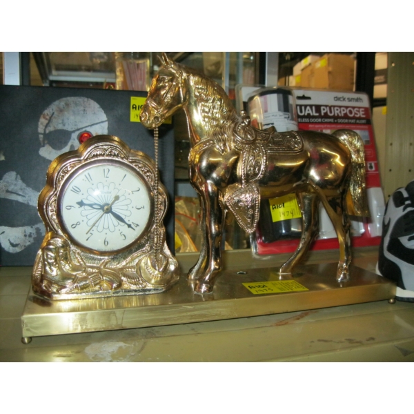 VINTAGE BRASS HORSE CLOCK - WORKING