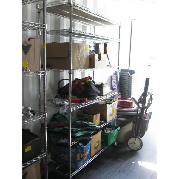6 SHELF METRO RACK W/EXTRA SHELF - 1 WHEEL BROKEN