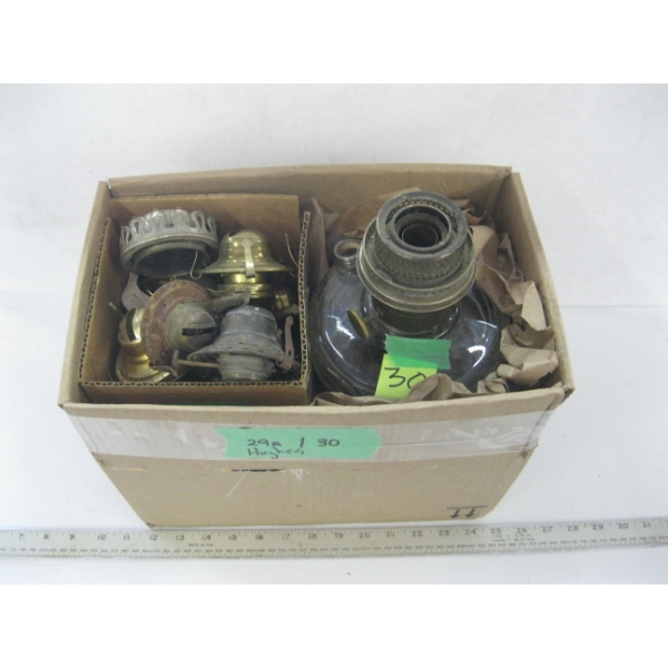 REPLACEMENT LAMP BURNERS, WICKS, PLUGS & ALADDIN GLASS LAMP W/BURNER