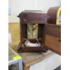 Image 3 : WOOD CASED WIND UP CLOCK - HAS PENDULUM & KEY, SEEMS TO BE RUNNING, NOT SURE ABOUT CHIME