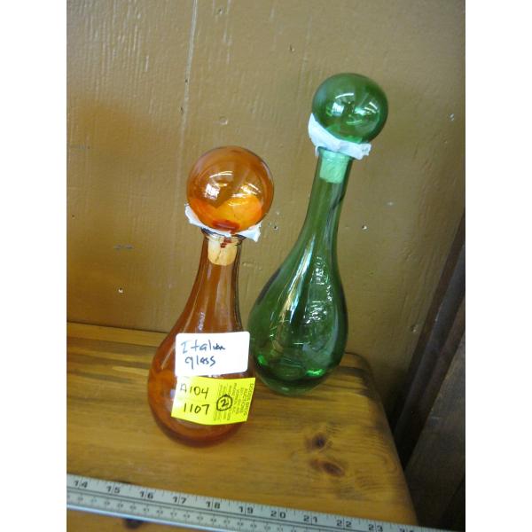 2 ITALIAN GLASS VASES W/STOPPERS