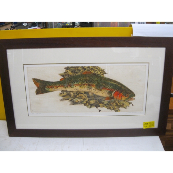 FRAMED ARTIST PROOF PRINT BY JACK LEE COWAN OF SPAWNING SALMON "SPAWNING RUN"