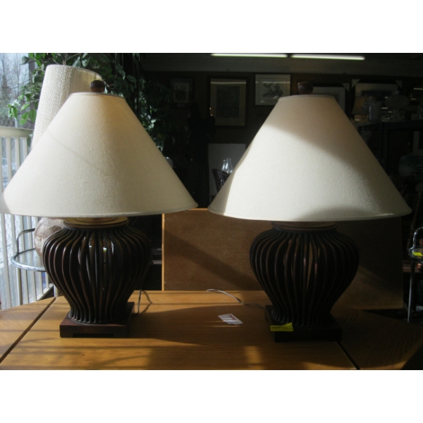 PAIR OF WOOD BASED LAMPS