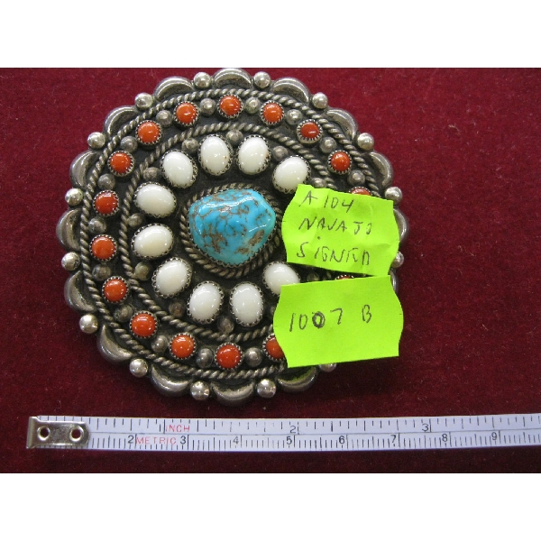 NAVAJO SILVER BROACH, SIGNED