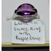 Image 1 : LADIES .925 SILVER RING W/PURPLE STONE, SZ 7 1/4