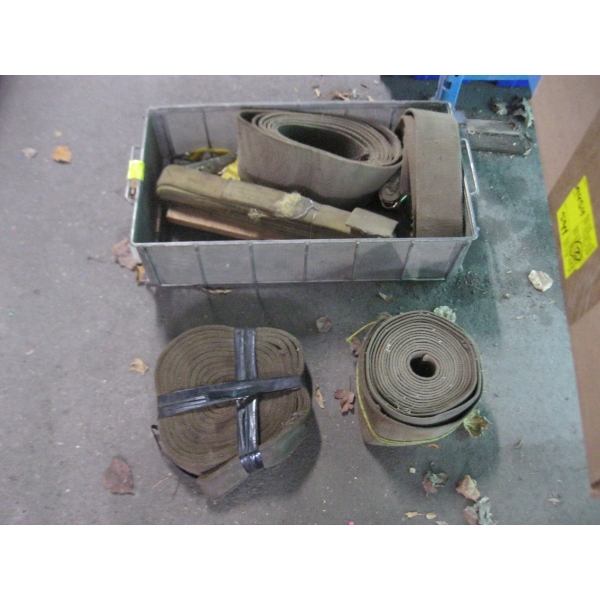 BASKET OF MISC. STRAPPING, TIEDOWN STRAPS, ETC.